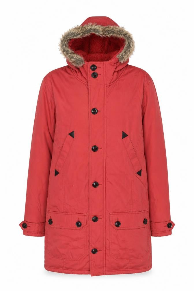 Front view of Cotton Traders women’s pink parka coat, size XS, zip
