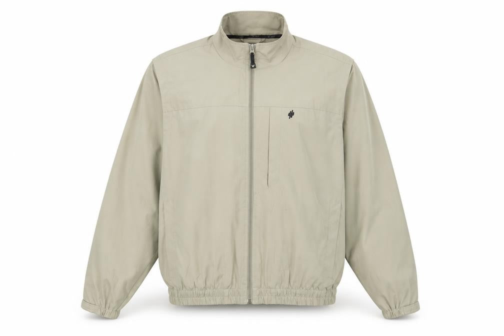 Front view of Marks & Spencer men’s beige jacket, size M, zip