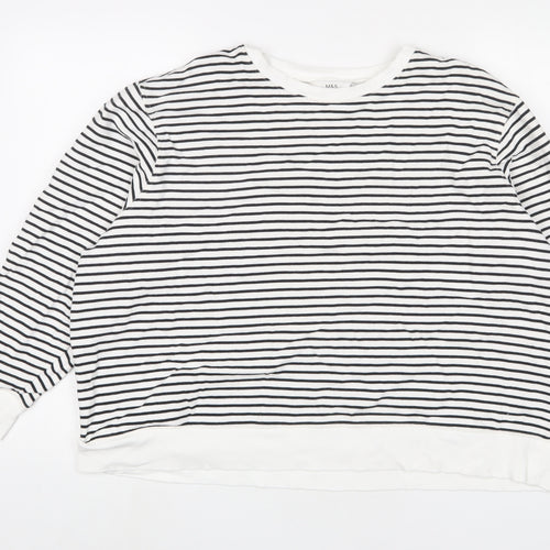 Marks and Spencer Womens White Striped Cotton Pullover Sweatshirt Size XL Pullover
