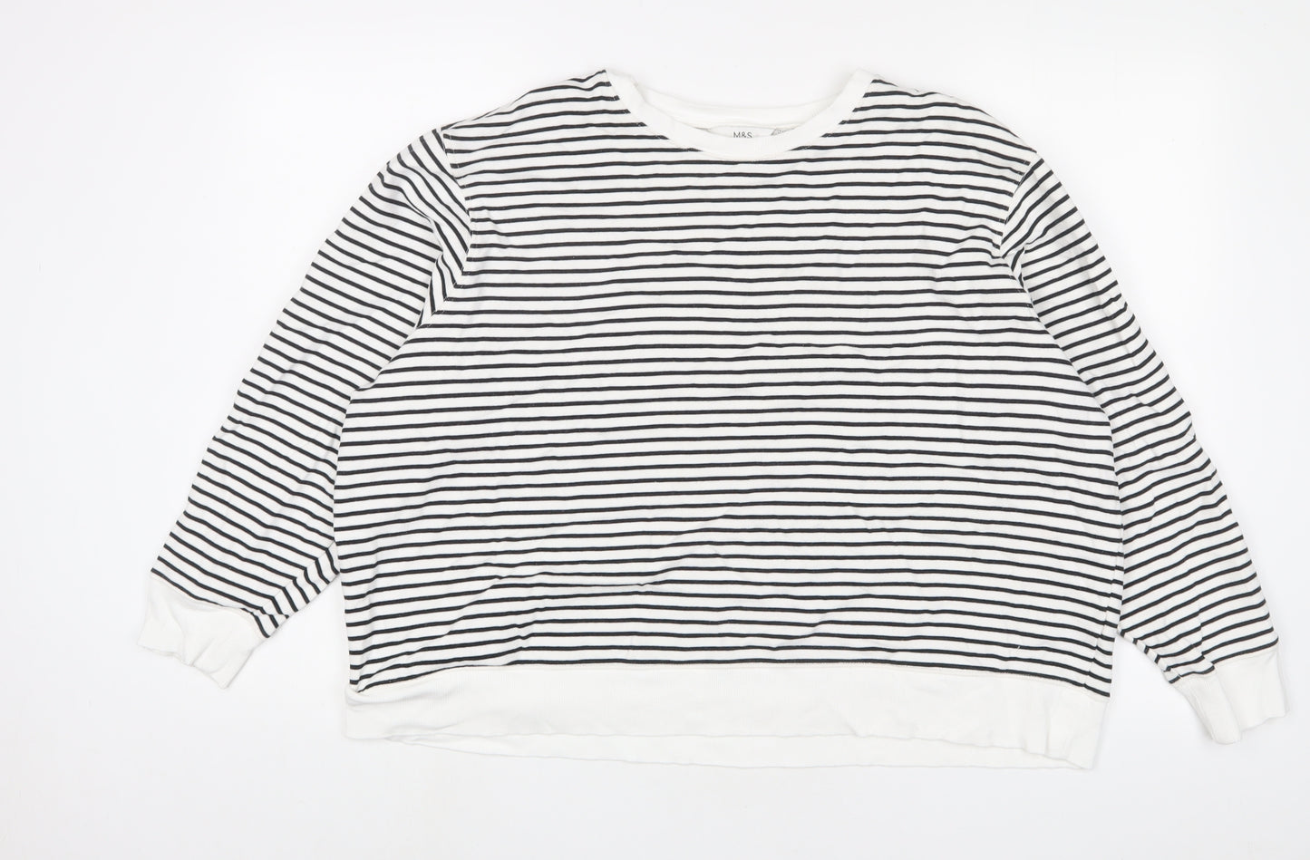 Marks and Spencer Womens White Striped Cotton Pullover Sweatshirt Size XL Pullover