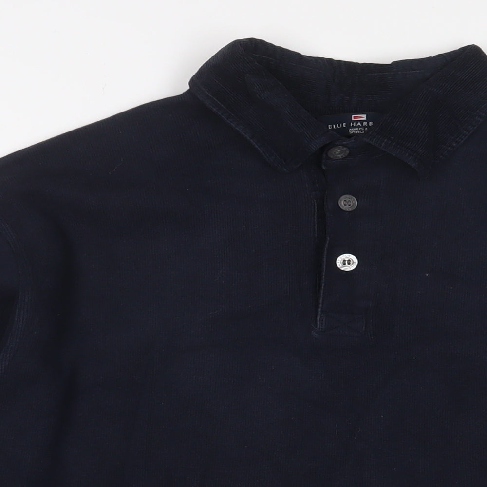 Blue Harbour Mens Blue Cotton Polo Size M Collared Button