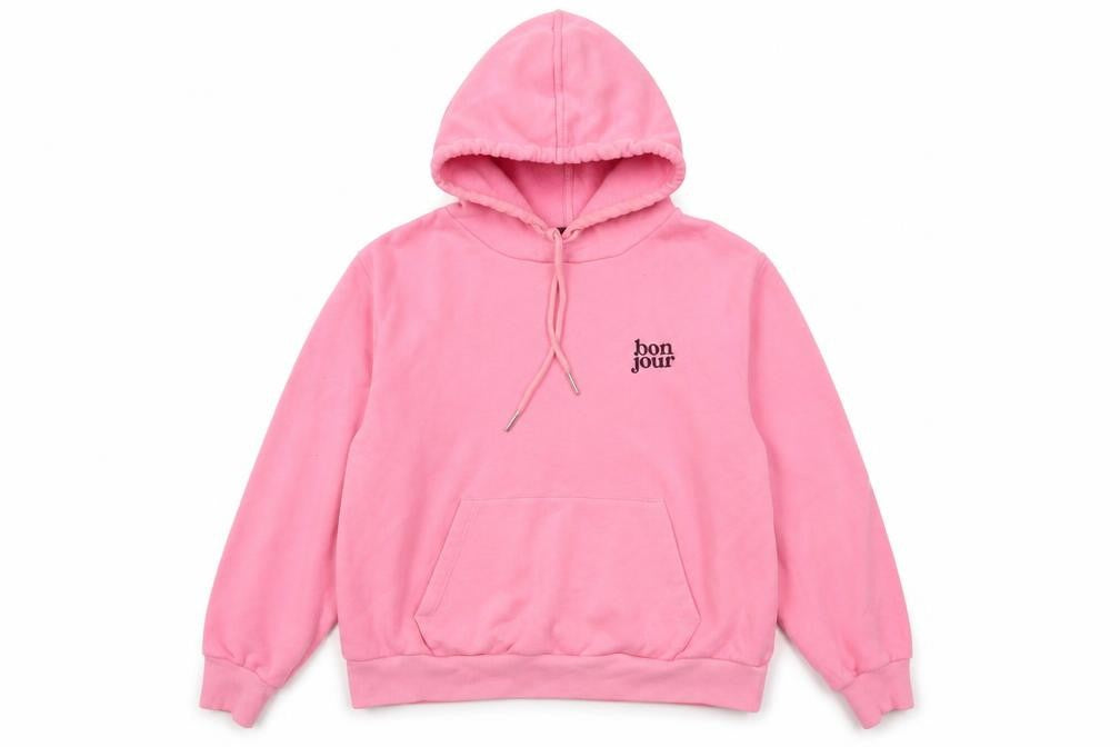 Front view of Marks & Spencer women’s pink cotton pullover hoodie, size UK 10, pullover - bonjour