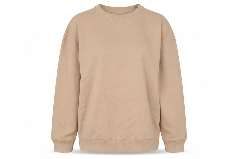 Front view of New Look women’s beige cotton pullover sweatshirt, size S, pullover