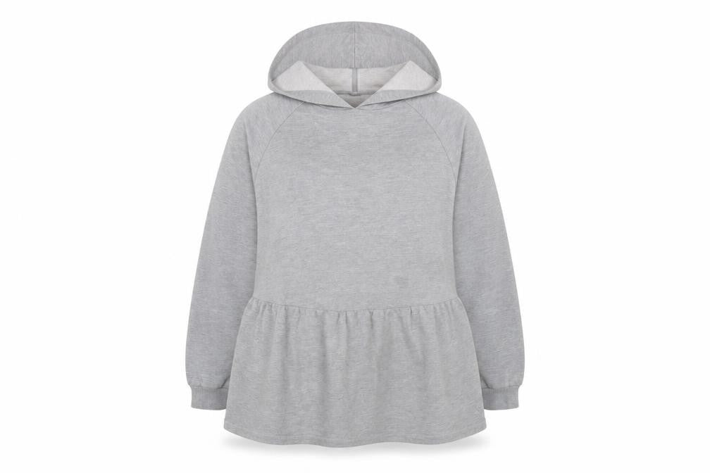 Front view of Simply Be women’s grey cotton pullover hoodie, size UK 20, pullover