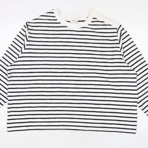 Marks and Spencer Womens White Striped Cotton Pullover Sweatshirt Size XL Pullover - Buttons