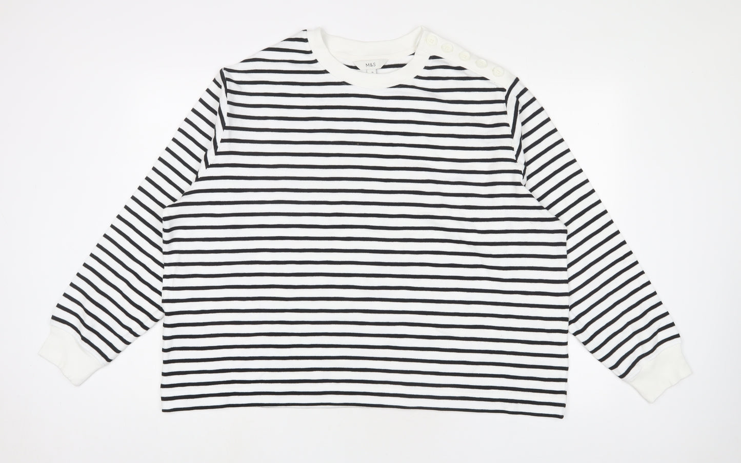 Marks and Spencer Womens White Striped Cotton Pullover Sweatshirt Size XL Pullover - Buttons