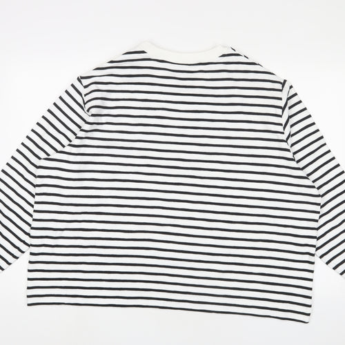 Marks and Spencer Womens White Striped Cotton Pullover Sweatshirt Size XL Pullover - Buttons