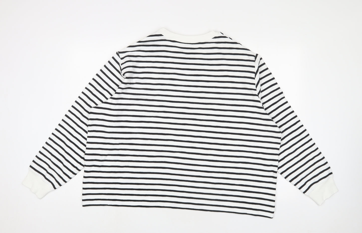 Marks and Spencer Womens White Striped Cotton Pullover Sweatshirt Size XL Pullover - Buttons