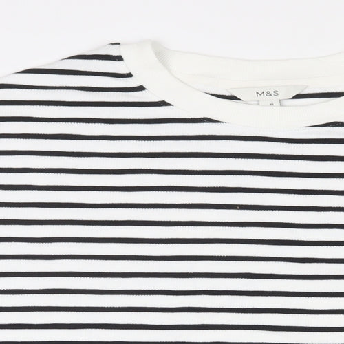 Marks and Spencer Womens White Striped Cotton Pullover Sweatshirt Size XL Pullover - Buttons