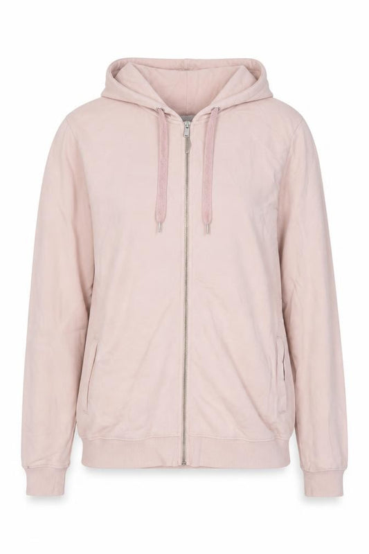 Front view of Bonlongaro women’s pink cotton pullover hoodie, size L, pullover