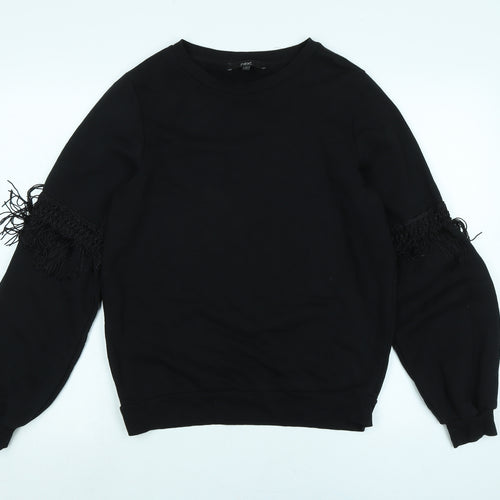 NEXT Womens Black Cotton Pullover Sweatshirt Size 10 - Fringed detail