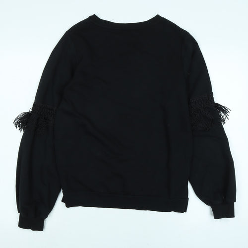 NEXT Womens Black Cotton Pullover Sweatshirt Size 10 - Fringed detail