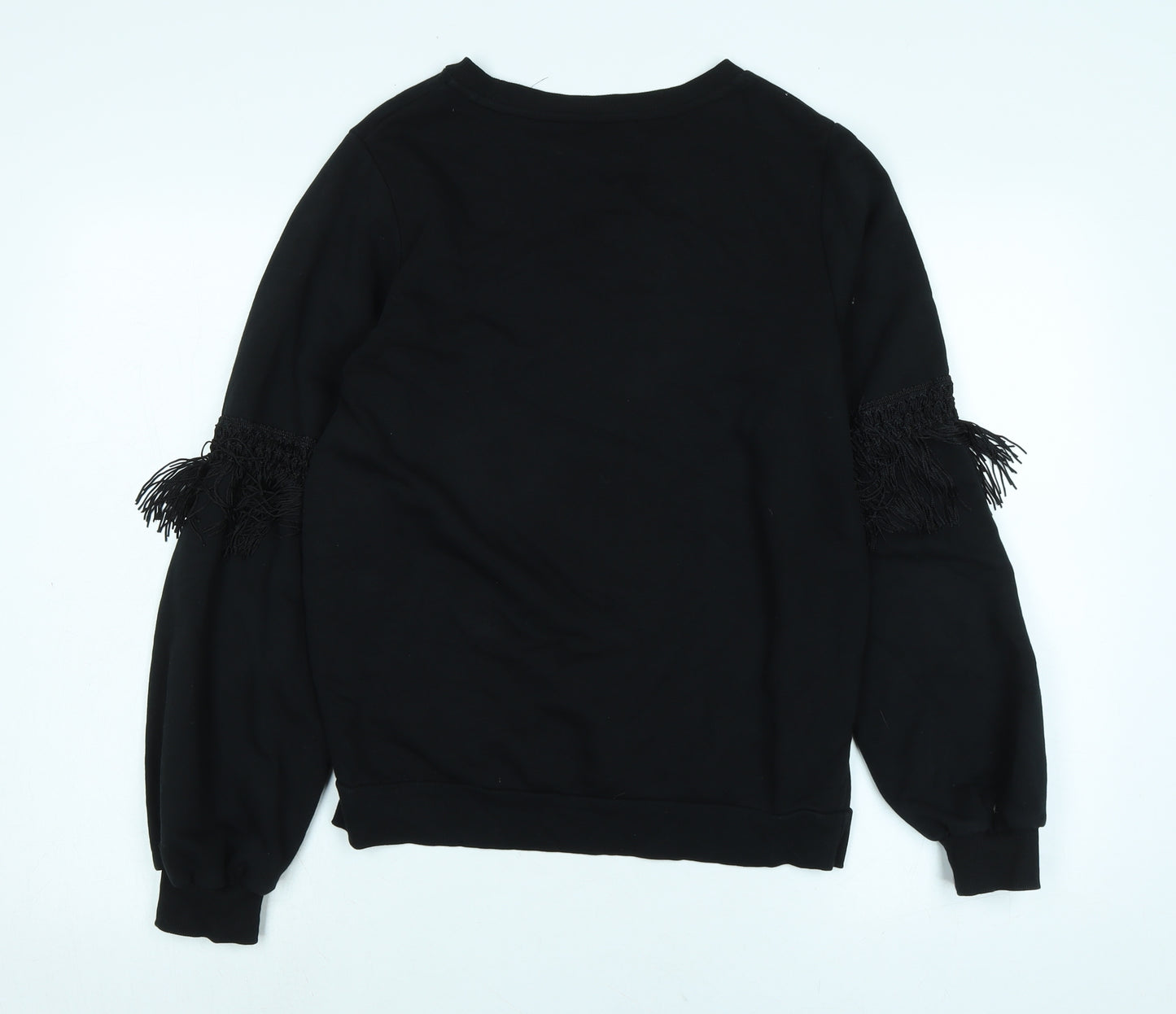 NEXT Womens Black Cotton Pullover Sweatshirt Size 10 - Fringed detail