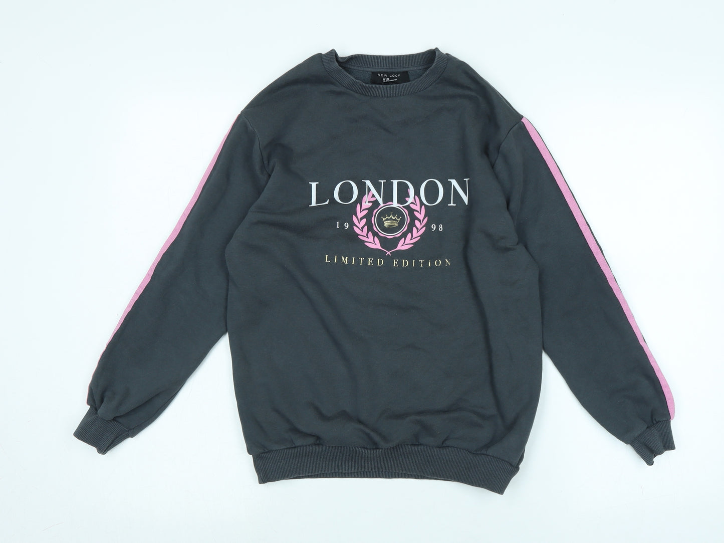 New Look Girls Grey Polyester Pullover Sweatshirt Size 9 Years