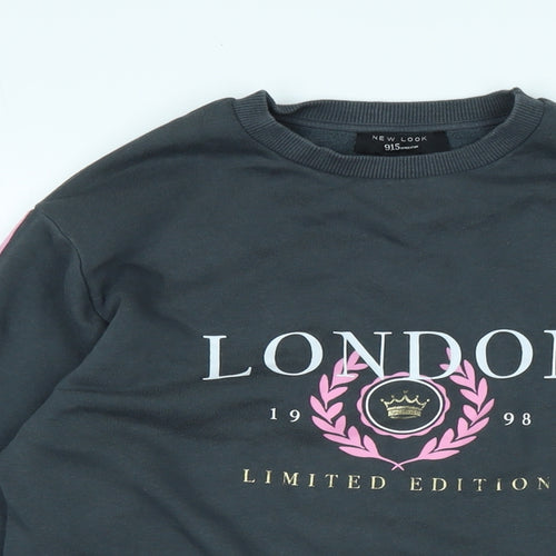 New Look Girls Grey Polyester Pullover Sweatshirt Size 9 Years