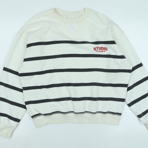 H&M Womens White Polyester Pullover Sweatshirt Size S