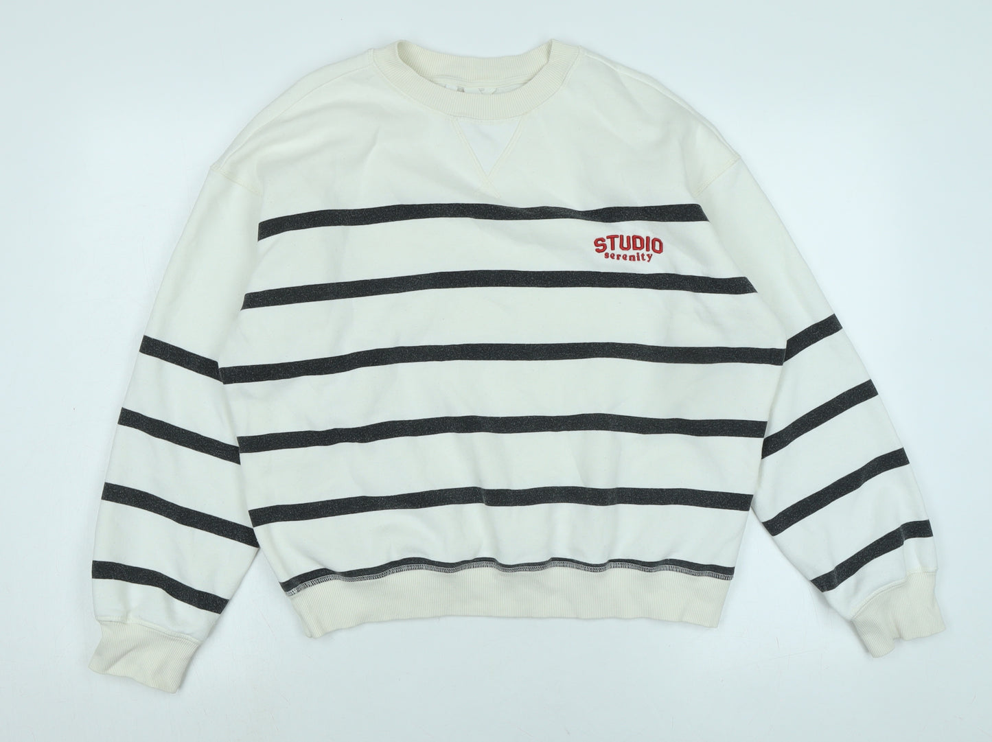 H&M Womens White Polyester Pullover Sweatshirt Size S