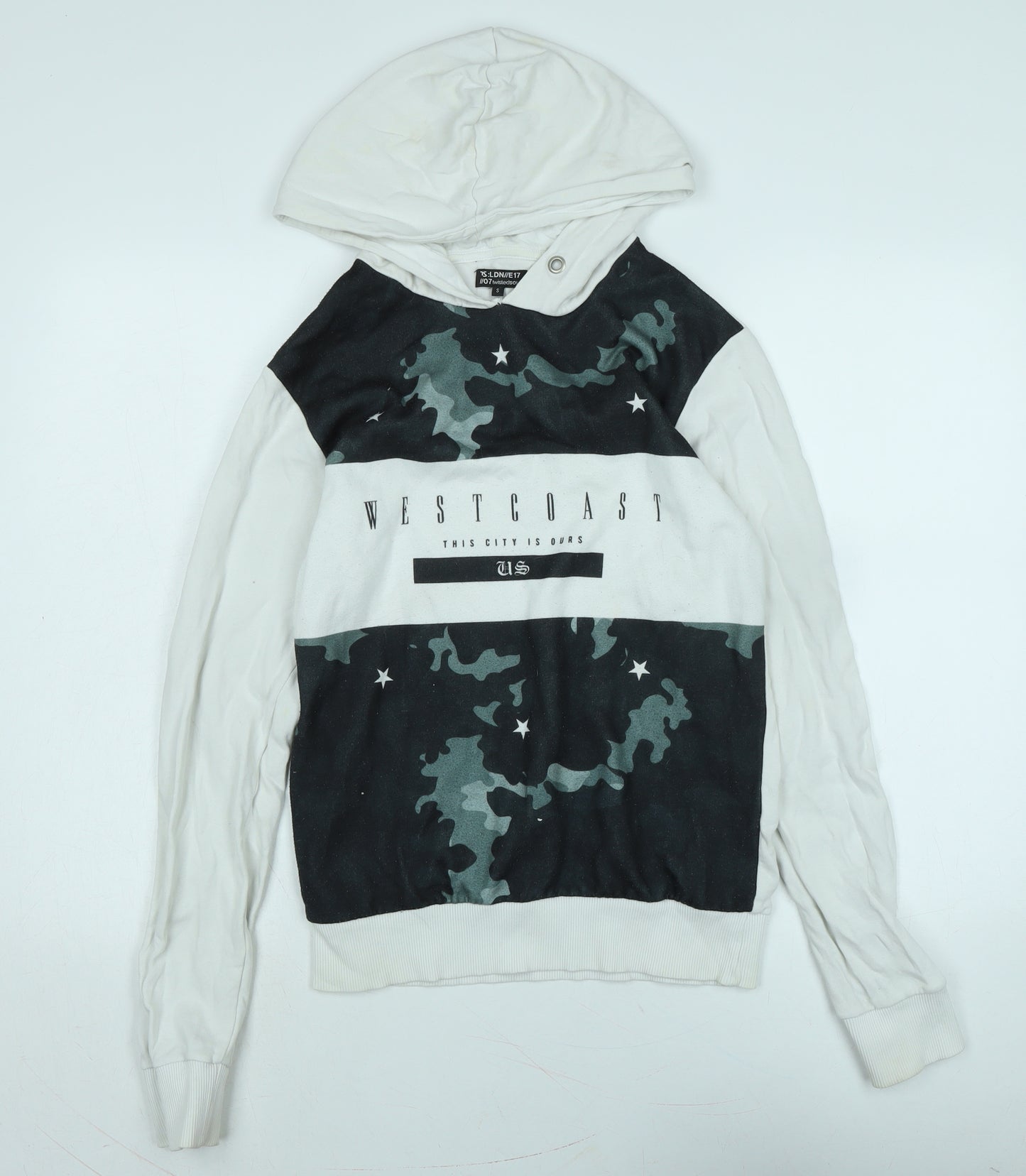 Twisted Soul Mens White Cotton Pullover Hoodie Size S