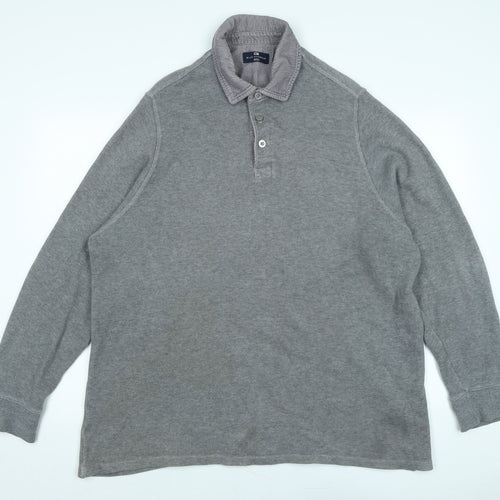 Marks and Spencer Mens Grey Collared Cotton Pullover Jumper Size XL Long Sleeve