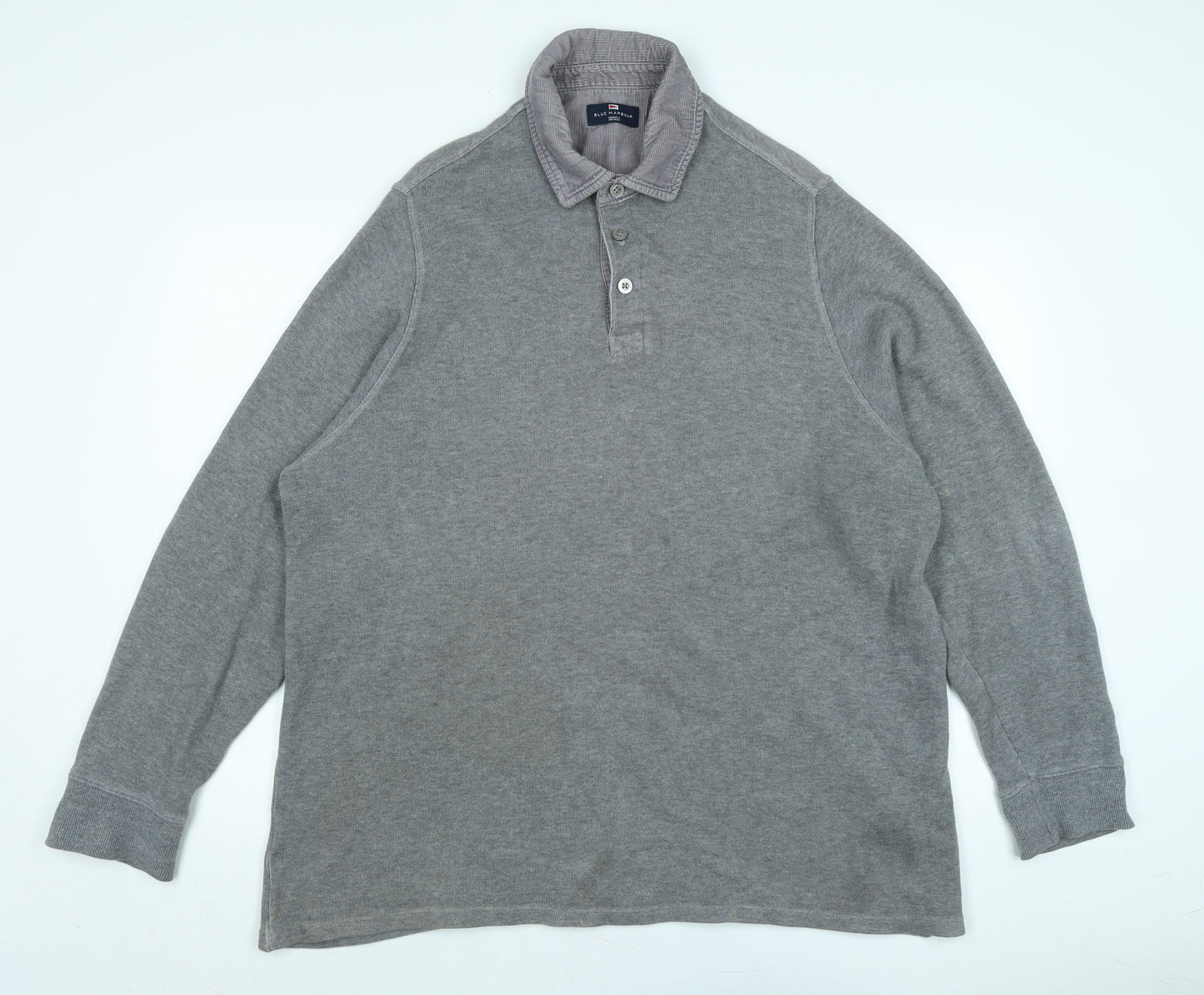 Marks and Spencer Mens Grey Collared Cotton Pullover Jumper Size XL Long Sleeve