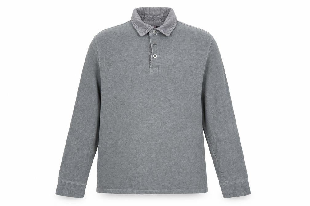 Front view of Marks & Spencer men’s grey collared cotton jumper, size XL, long sleeve