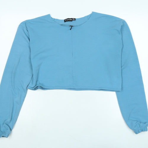 PRETTYLITTLETHING Womens Blue Polyester Cropped Blouse Size 10 Boat Neck
