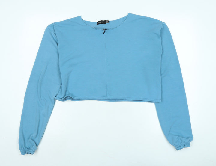 PRETTYLITTLETHING Womens Blue Polyester Cropped Blouse Size 10 Boat Neck