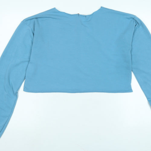 PRETTYLITTLETHING Womens Blue Polyester Cropped Blouse Size 10 Boat Neck
