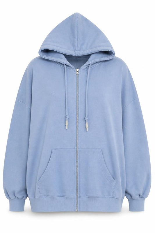 Front view of Re Styld women’s blue jacket, size UK 18, zip