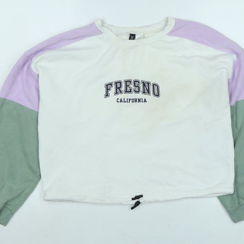 Divided Womens White Polyester Pullover Sweatshirt Size S