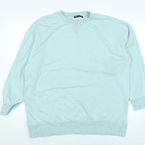 Zara Womens Green Cotton Pullover Sweatshirt Size M