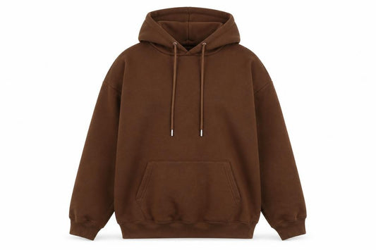 Front view of Boohoo women’s brown polyester pullover hoodie, size S