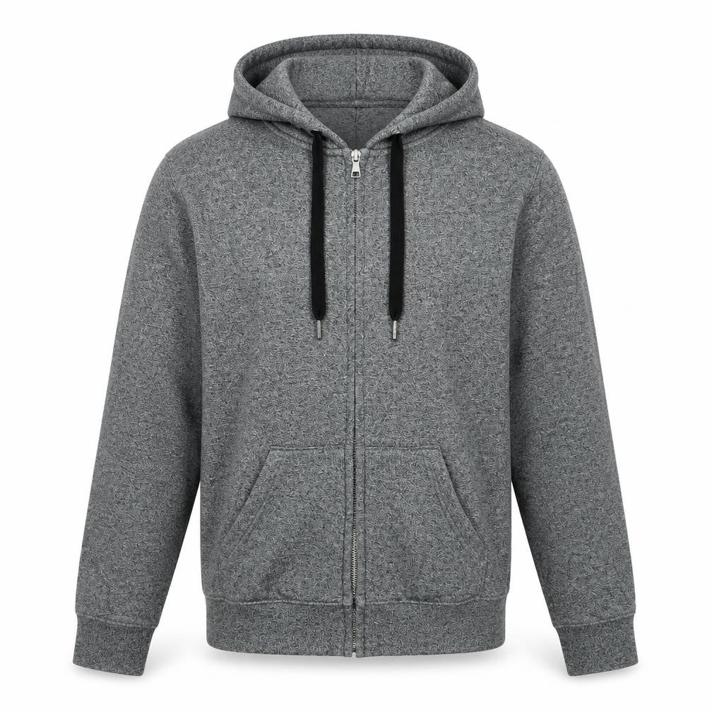 Front view of H&M men’s grey jacket, size XS, zip