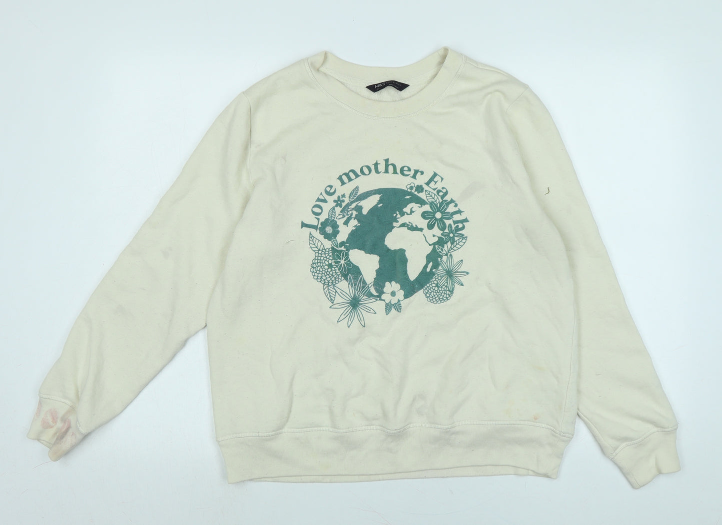 Marks and Spencer Womens Ivory Polyester Pullover Sweatshirt Size 14