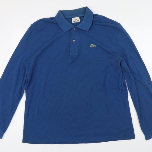 Lacoste Mens Blue 100% Cotton Polo Size L Collared Button