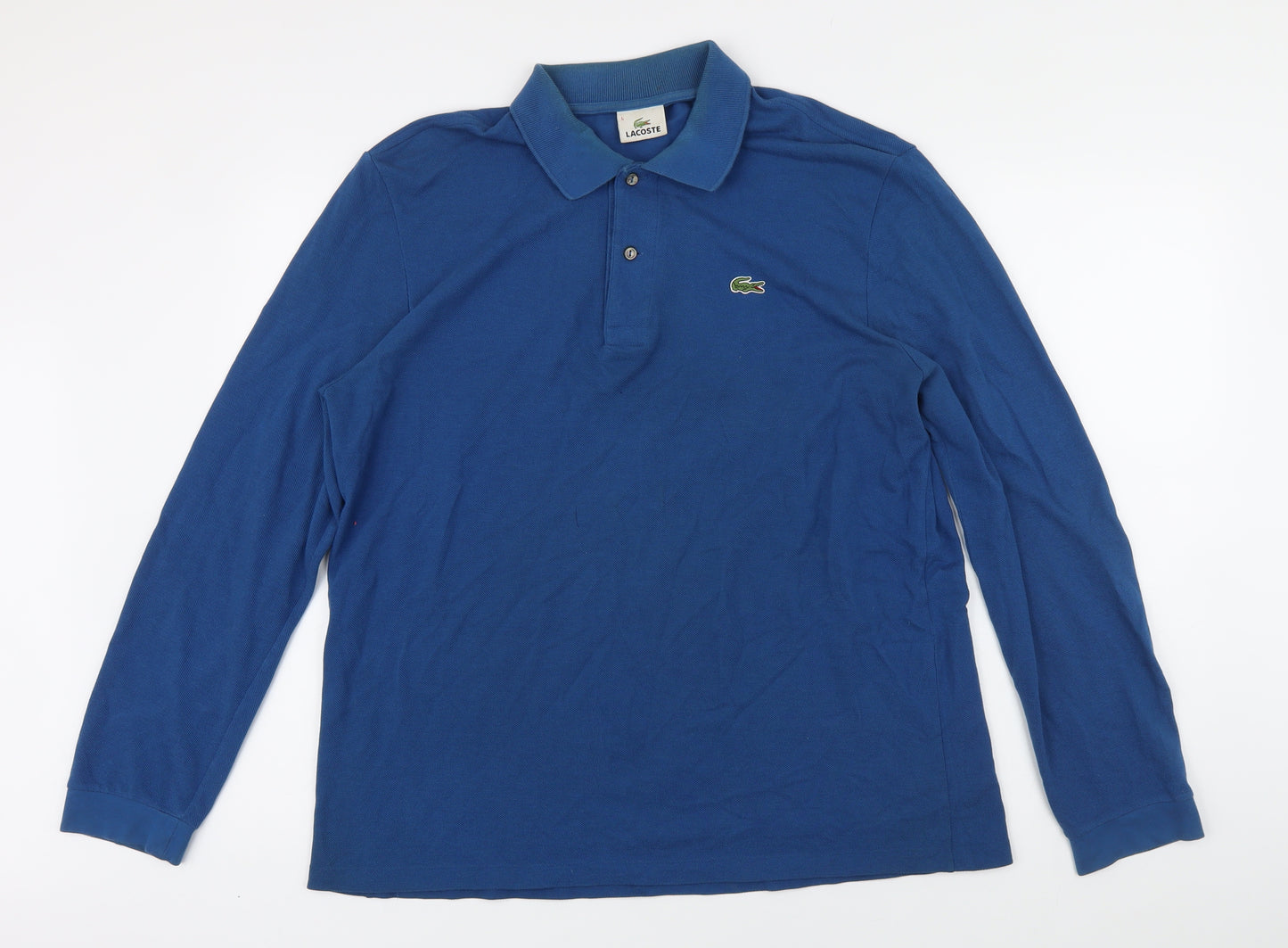 Lacoste Mens Blue 100% Cotton Polo Size L Collared Button