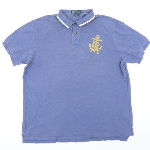 Polo Ralph Lauren Mens Blue 100% Cotton Polo Size 2XL Collared Button