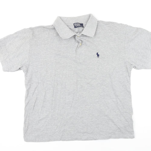 Polo by Ralph Lauren Mens Grey Cotton Polo Size L Collared Button