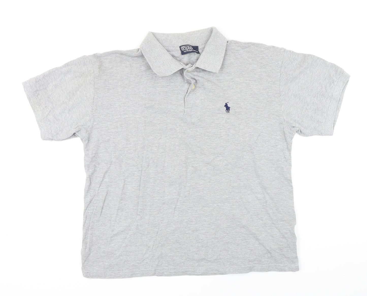 Polo by Ralph Lauren Mens Grey Cotton Polo Size L Collared Button