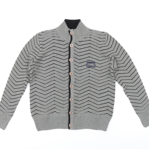 Dolce&Gabbana Womens Grey Mock Neck Striped Cotton Cardigan Jumper Size 12