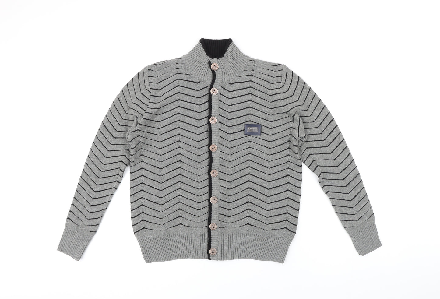 Dolce&Gabbana Womens Grey Mock Neck Striped Cotton Cardigan Jumper Size 12