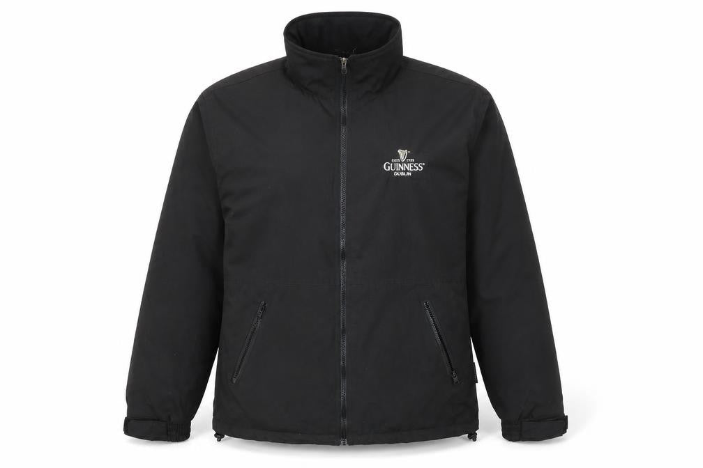 Front view of Gunniess men’s black jacket, size L, zip - gunniess