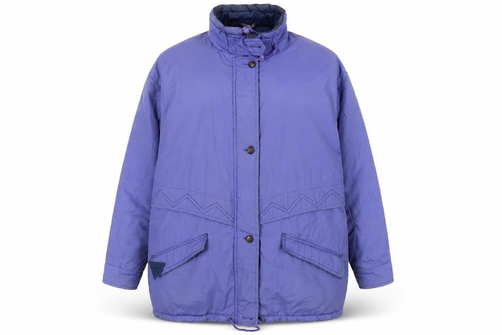 Front view of TELEMAC women’s purple jacket coat, size UK 14, zip