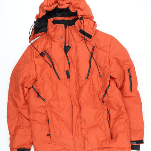 Down Fkow Mens Orange Jacket Coat Size L Zip