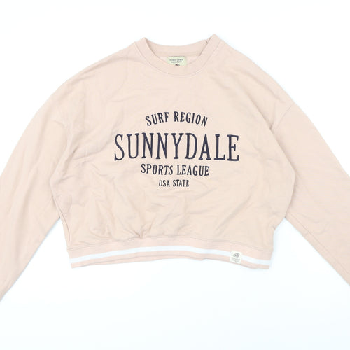 Pull&Bear Womens Pink Cotton Pullover Sweatshirt Size XS
