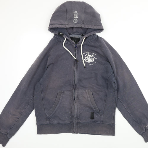 Crosshatch Mens Blue Geometric Cotton Full Zip Hoodie Size XL
