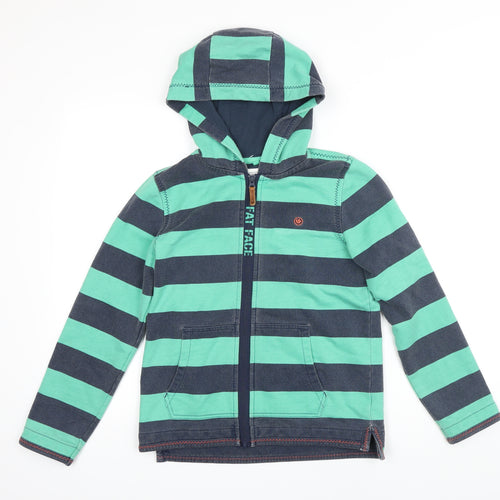 Fat Face Boys Green Striped Cotton Full Zip Hoodie Size 10-11 Years Zip