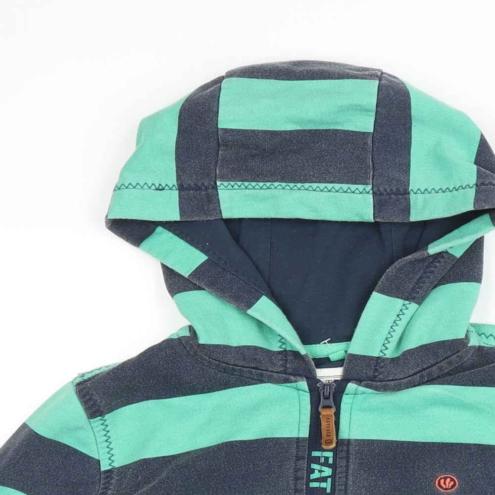 Fat Face Boys Green Striped Cotton Full Zip Hoodie Size 10-11 Years Zip