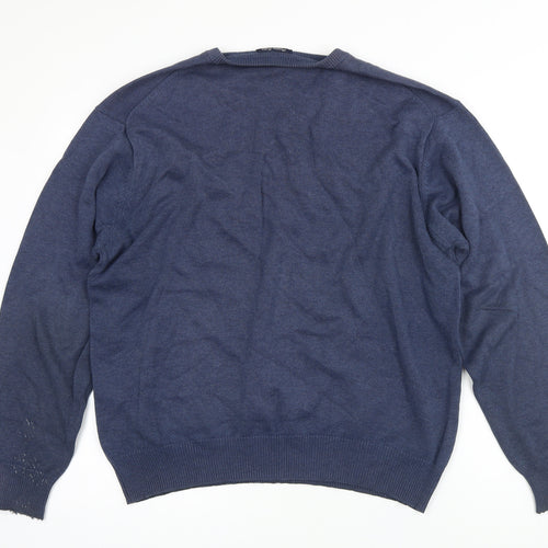 GANT Mens Blue V-Neck Cotton Pullover Jumper Size L Long Sleeve