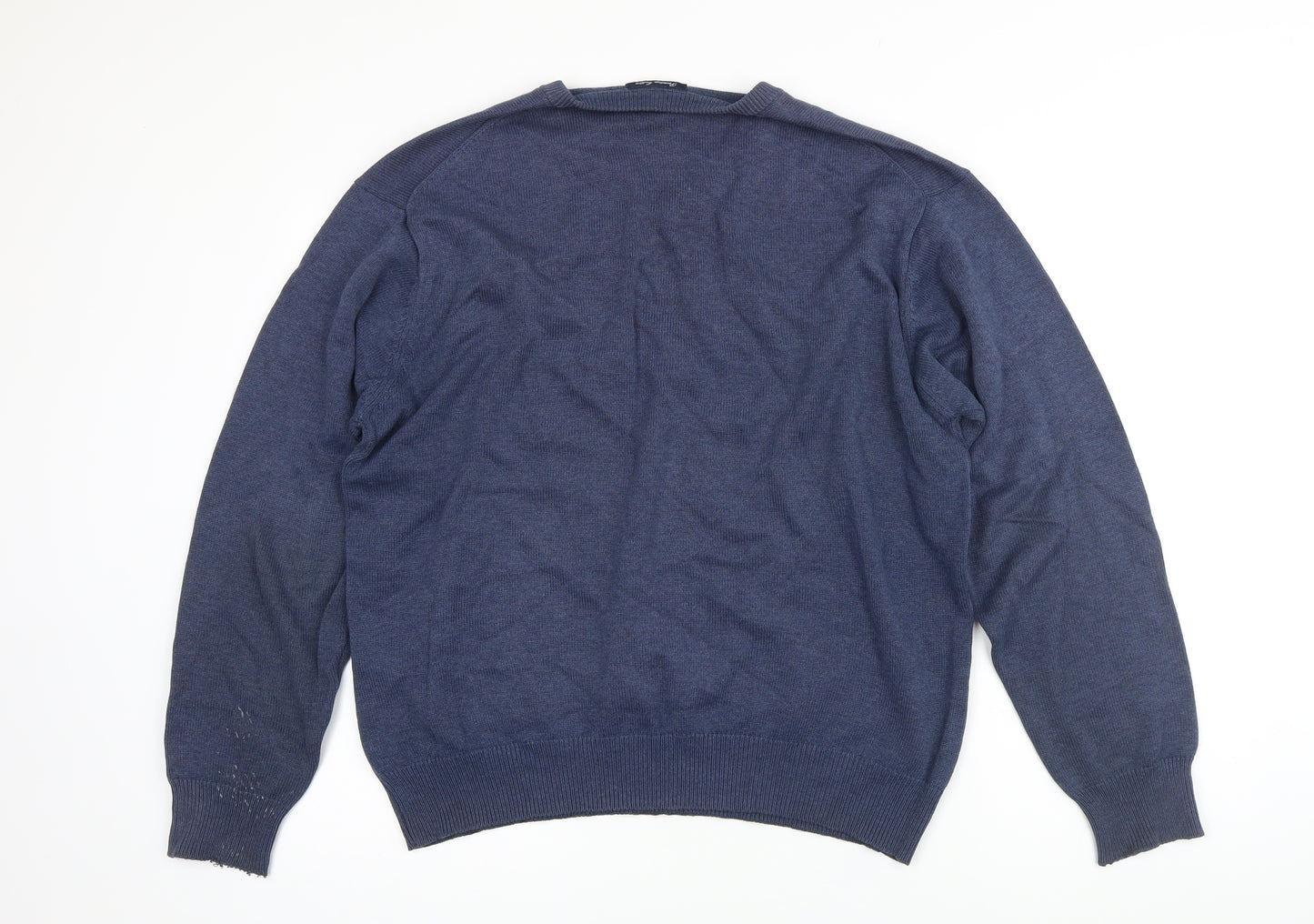 GANT Mens Blue V-Neck Cotton Pullover Jumper Size L Long Sleeve